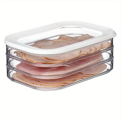 3 Tier Clear Food Storage Container Plastic Refrigerator Organizer, Stackable Kitchen Crisper for Bacon, Deli Meats, Cheese