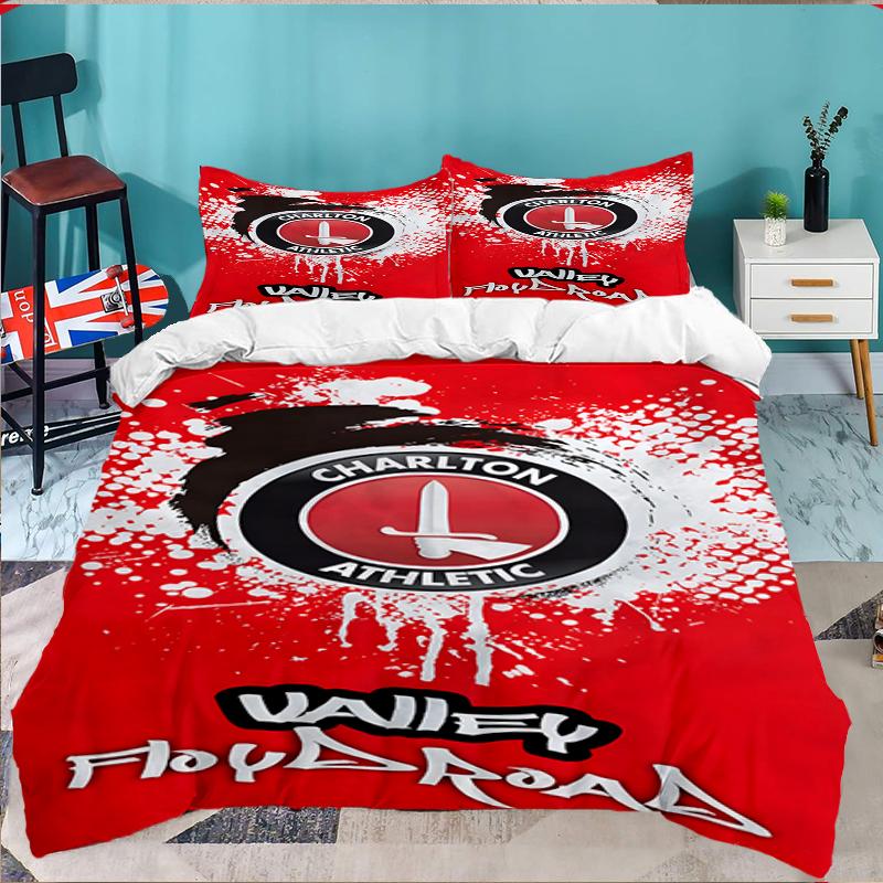 3PCS Football Charlton-Athletic Crest Bedding set,Ideal For1pc Duvet Cover And 2pcs Pillowcases Perfect for Christmas,Ideal for Bedroom, Dormitory