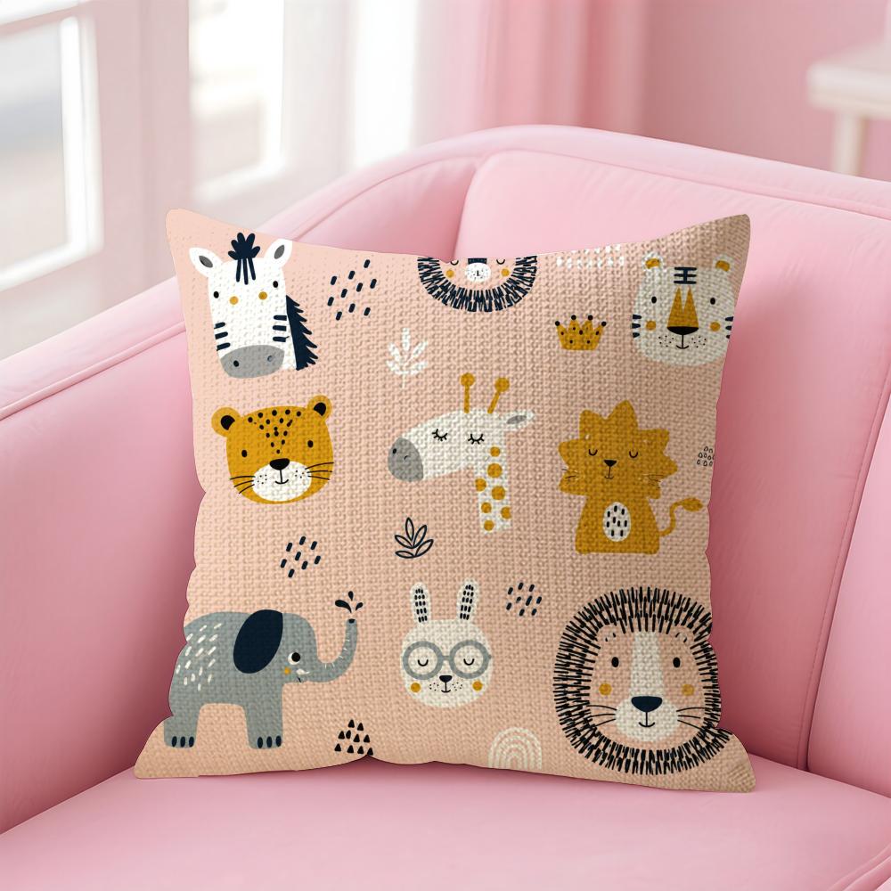 INS Cartoon Animals Cushion Cover Natural Linen Organic Fabric DoubleSided Printing Sofa Home Decor Gift Pillow Case
