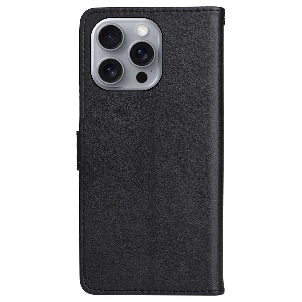 For iPhone 16 Pro Max Case Solid Color Leather Mobile Cover Wallet Stand with Strap