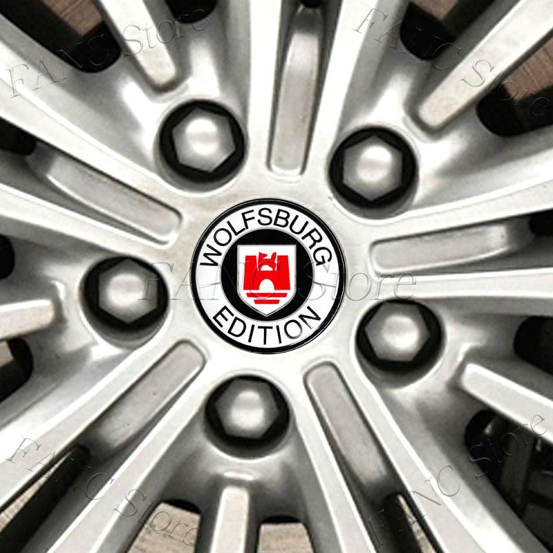 For VW 4Pcs 60MM (56MM I.D) Wolfsburg Edition Emblem Car Wheel Center Cap Rim refit Covers Sticker For VW Golf MK5 Touareg Touran