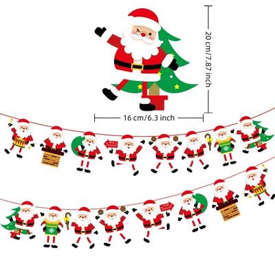Paper Christmas Flag Santa Claus Background Wall Xmas Pull Flag Christmas Theme DIY Xmas Hanging Ornament Party Supply