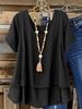 Nuova Blusa Larga da Donna Taglie Forti in Cotone e Lino con Scollo Rotondo - Colore Unito