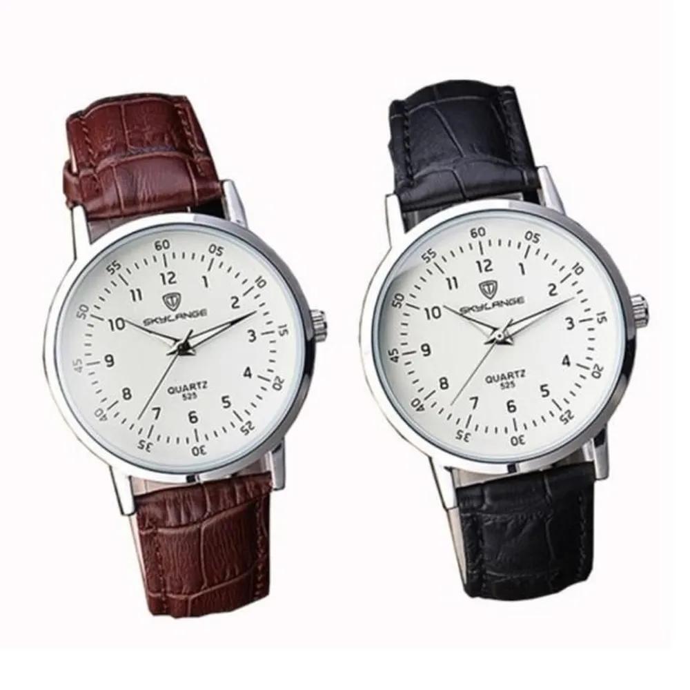 Men s Women s Leather Fashion College Entrance Exam Hand Office Student Wristwatch A16203_Braun