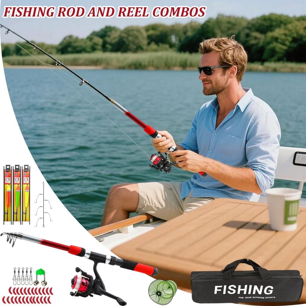 Fishing Rod And Reel Combo Telescopic Portable Fish Supplies Kit with Carrying Case for Boating Trolling Offshore