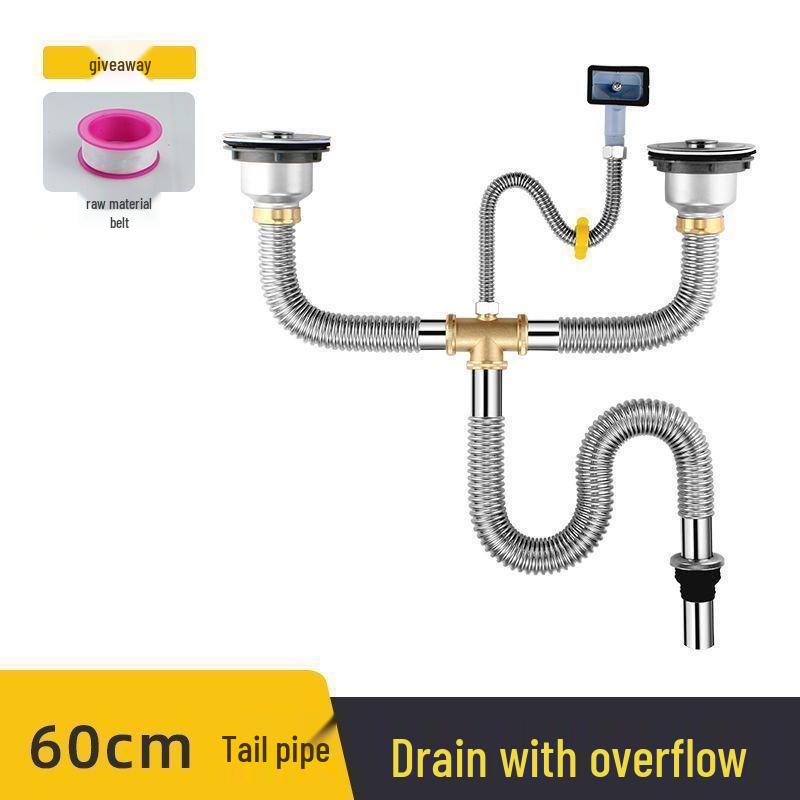 Stainless Steel Double Bowl Kitchen Sink Drain Pipe Set with Anti-odor Feature