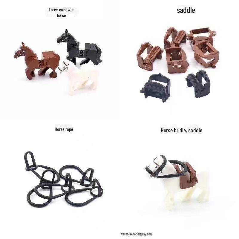 Military Mini Figure Accessories: Tricolor Saddle and War Horse Building Blocks