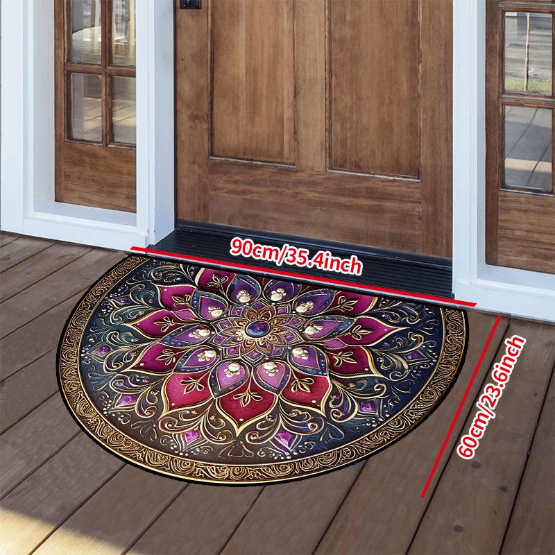 Bohemian Purple Golden Semi-Circular Carpet Soft Non-Slip Decorative Mat 2D Print Ethnic Rug for Bedroom Porch Photo Props