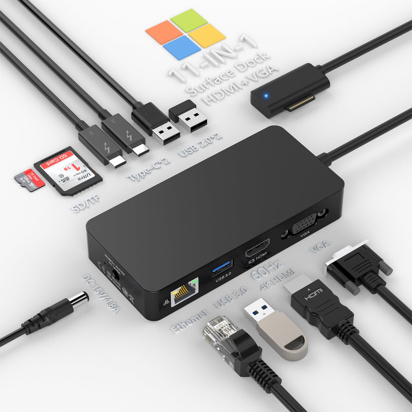 

Новая док-станция Microsoft Surface Dock 11 в 1 с мощностью 60 Вт для док-станции Surface, Surface Pro, Surface Laptop, Surface Laptop Go, Surface Book, 4K@60 Гц чёрный