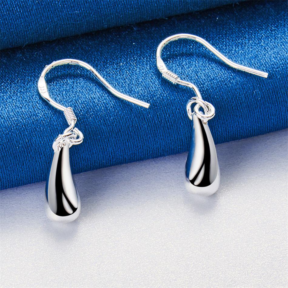 Elegant 925 Sterling Silver Exquisite Glossy Water Drop Drop Earrings Women's Fashion Wedding Party Jewelry