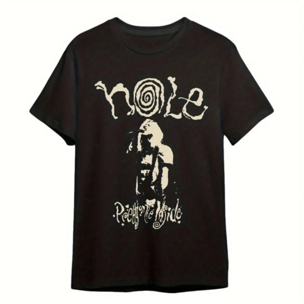 Love Hole Band Vintage Graphic T-Shirt Black Distressed Hole Pleasure To Bride Print Casual Mus