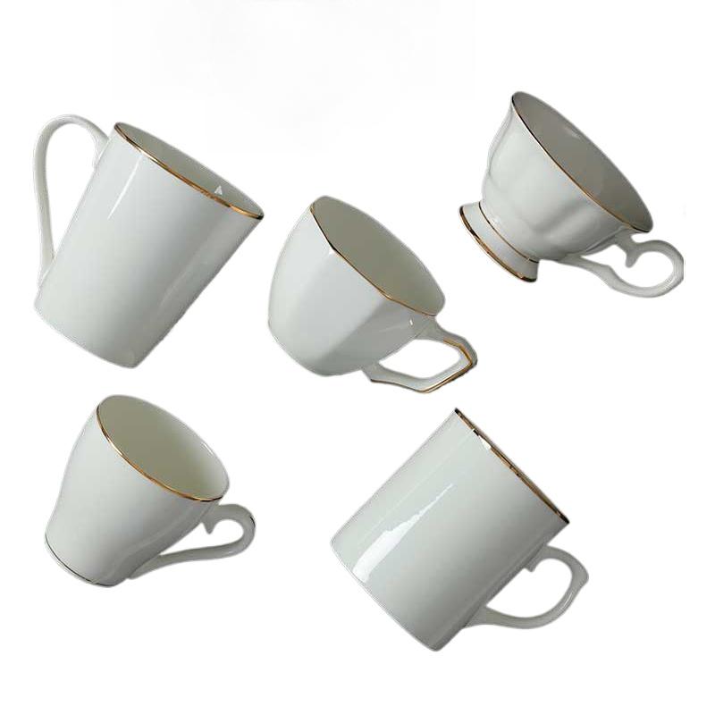 Bone China Coffee Mug with Gold Rim, 200-400ml Tea Cup with Handle White 1pc, for Espresso,Hot Cocoa,Cappuccino,Latte and Cold Drinks, Microwave Safe