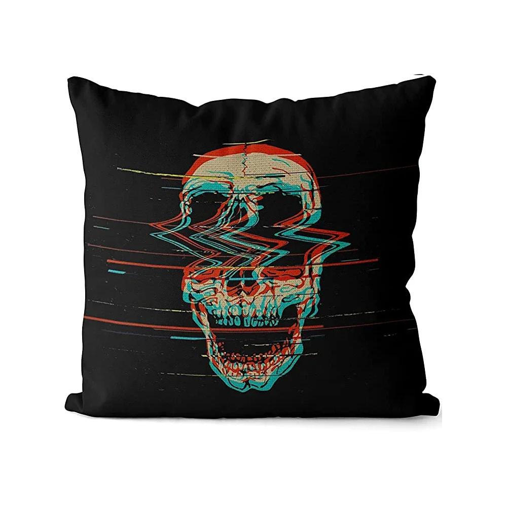 Horror Skeleton Art Print Pattern Cushion Cover Home Living Room Sofa Decoration Throw Pillow
