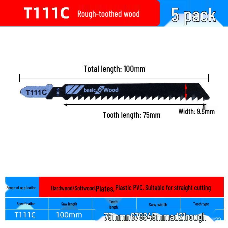 Extra Long Jigsaw Blade T244D - Fine/Coarse Teeth, Anti-Chip, for Wood, Metal, Plastic, Iron, Aluminum