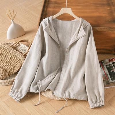 Jaqueta Casual Artística Retrô de Cor Sólida para Primavera, Versátil, com Zíper e Capuz, Manga Morcego, Camisa Cobertura, Top Anti-Enrolamento para Mulheres