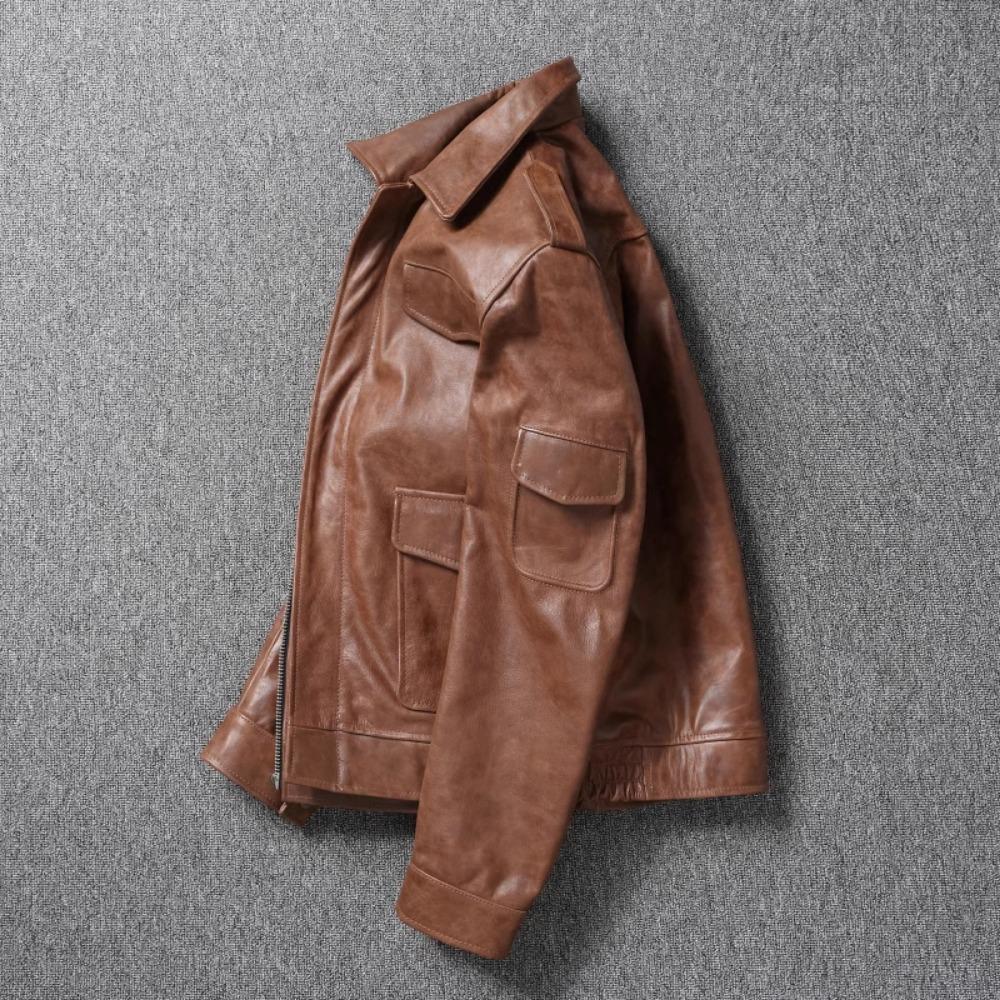 Chinese Size Brown Black Real Cowhide M65 Hunting Leather Jacket Men Genuine Leather Coat Winter Pockets Jackets