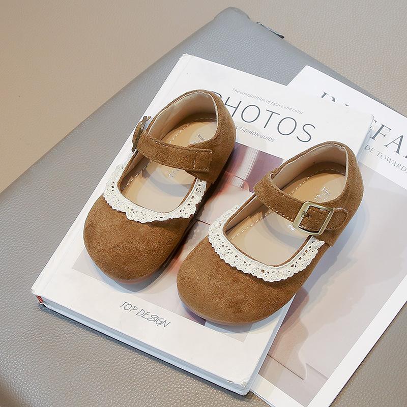 Girls Moccasins Lace Sweet Kids Princess Shoes Non-slip Soft Sole 2025 New Children Flat Shoes Pu Leather Hook&loop Ins Trendy