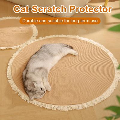 Baumwollseil Katzenmatte Runde Kratzmatte für Katzen Weiche Waschbare Teppichmatte mit Quasten Wendbare Gewebte Fußmatte für Schlafzimmer Wohnzimmer Katzenruhebereich