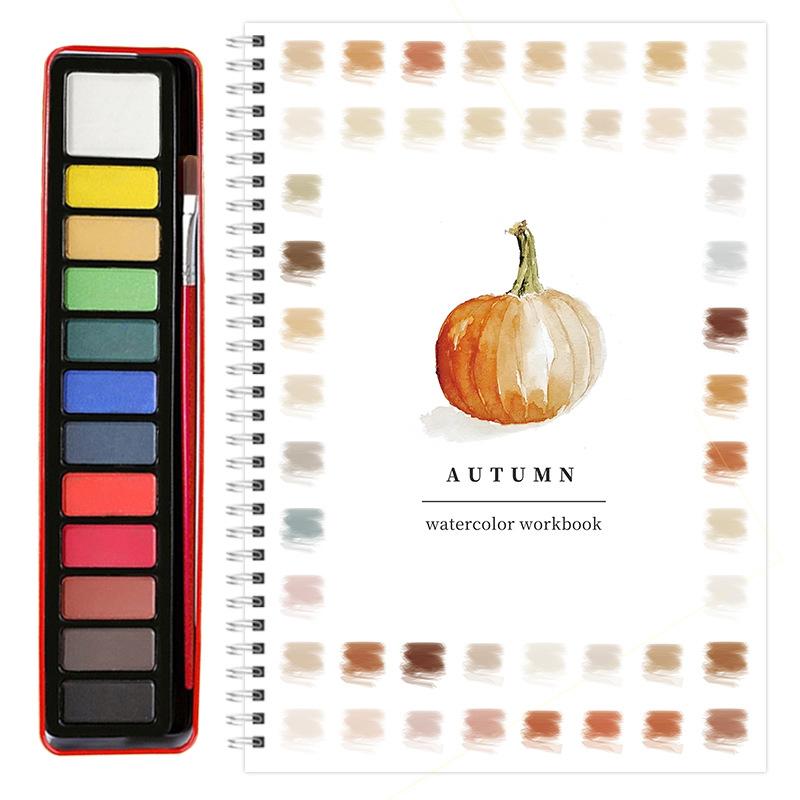 Beginner Watercolor Workbook Painting Kit – 12 Colors Paint Set With Brush Art Supplies For Adults & Teens