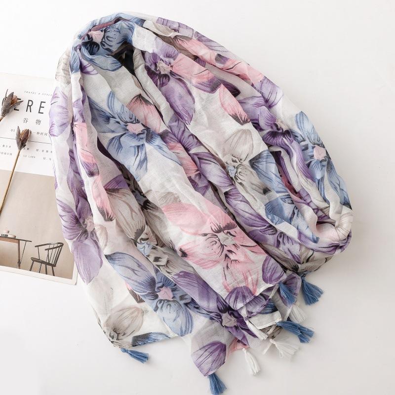 Bohemischer blauer Schal mit Bananenblatt-Print, leichtes Polyester, Sonnenschutz-Reiseschal, nicht dehnbares dekoratives Tuch für Frühling, Sommer, Outdoor-Aktivitäten