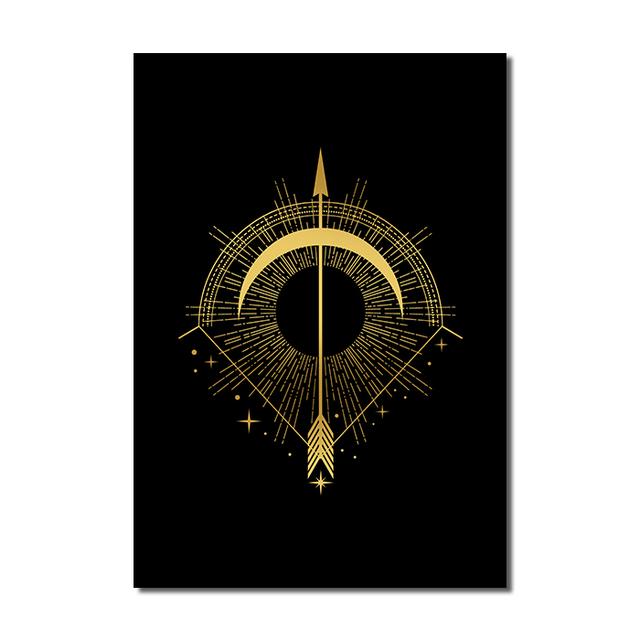 Nordic Boho Black Gold Sun Moon Star Canvas Painting Poster Print Modern Home Decor Abstract Wall Art for Living Room Decoration