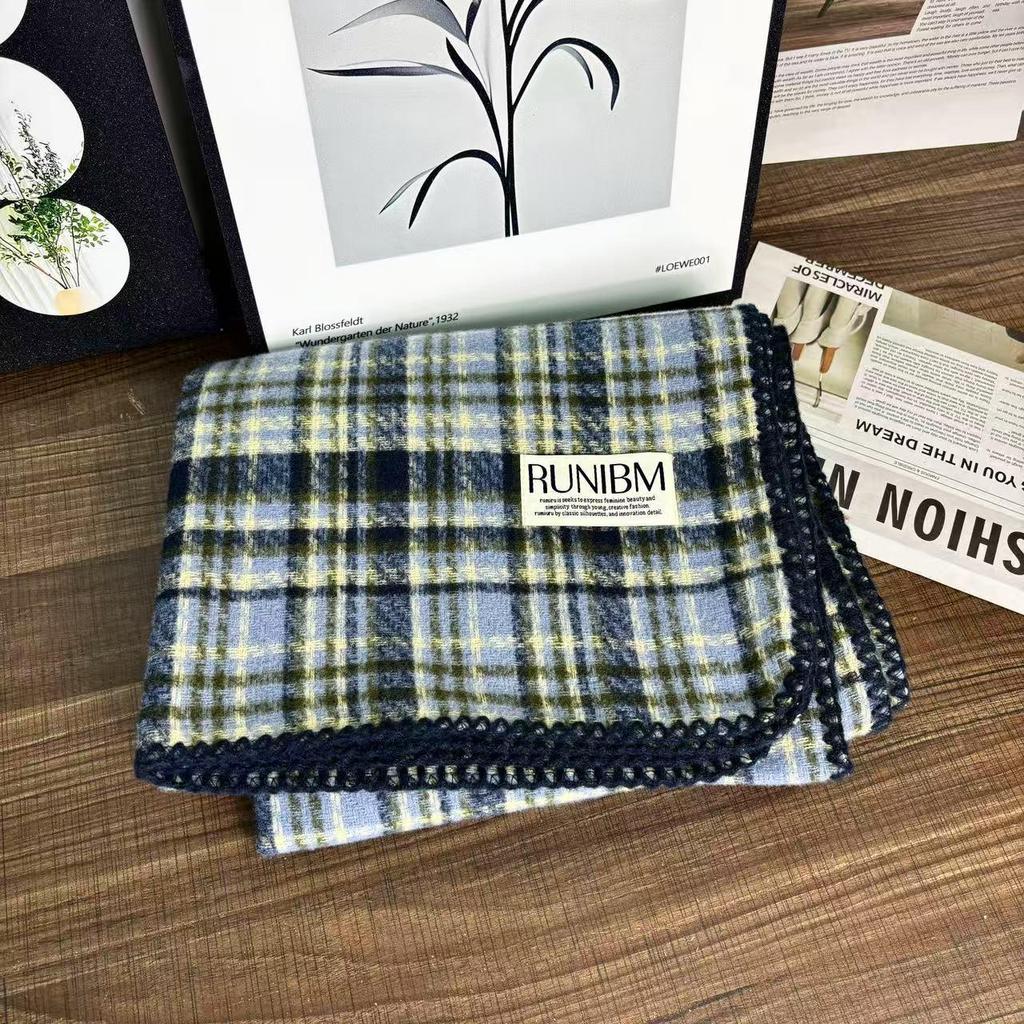 Korean Style Women's Red Plaid Imitation Cashmere Winter Scarf - Warm, Trendy Neck Warmer for Students & Couples