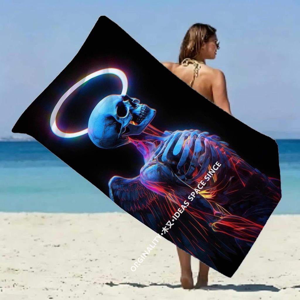 Neon Angel Skeleton Beach Towel Patterned Sunscreen And Windproof Suitable For Swimming Pool Camping Travel
