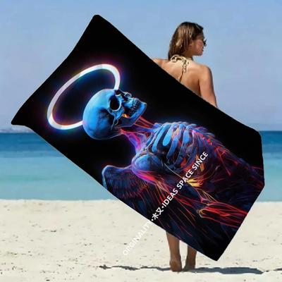 Neon Angel Skeleton Beach Towel Patterned Sunscreen And Windproof Suitable For Swimming Pool Camping Travel