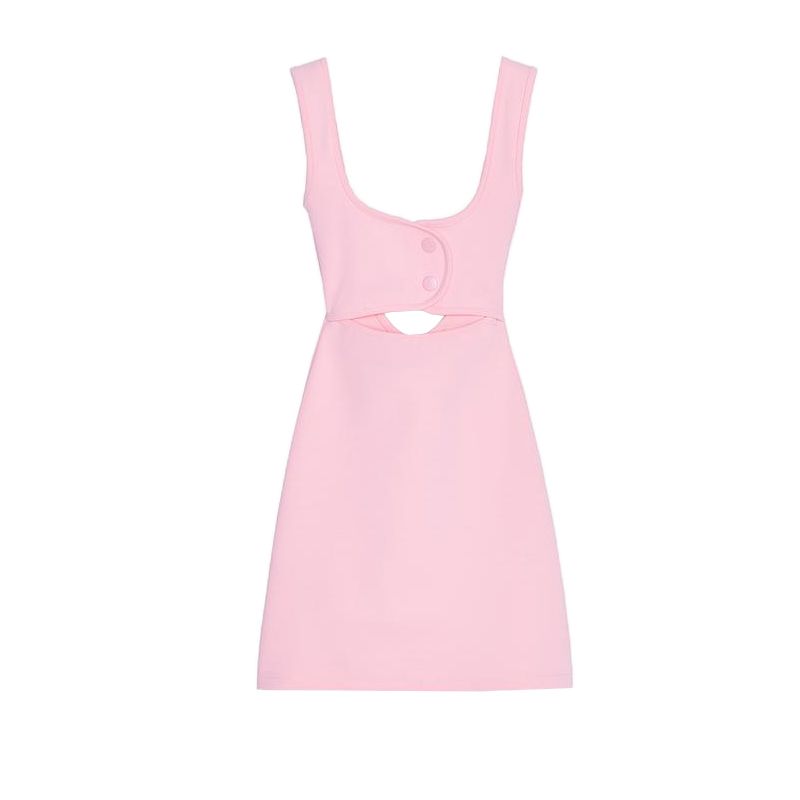 

Spring and Summer Women s Clothing Detail Decorative Opening Design Wide Shoulder Strap Elastic Square Collar Short Dress 5584348 Pink L