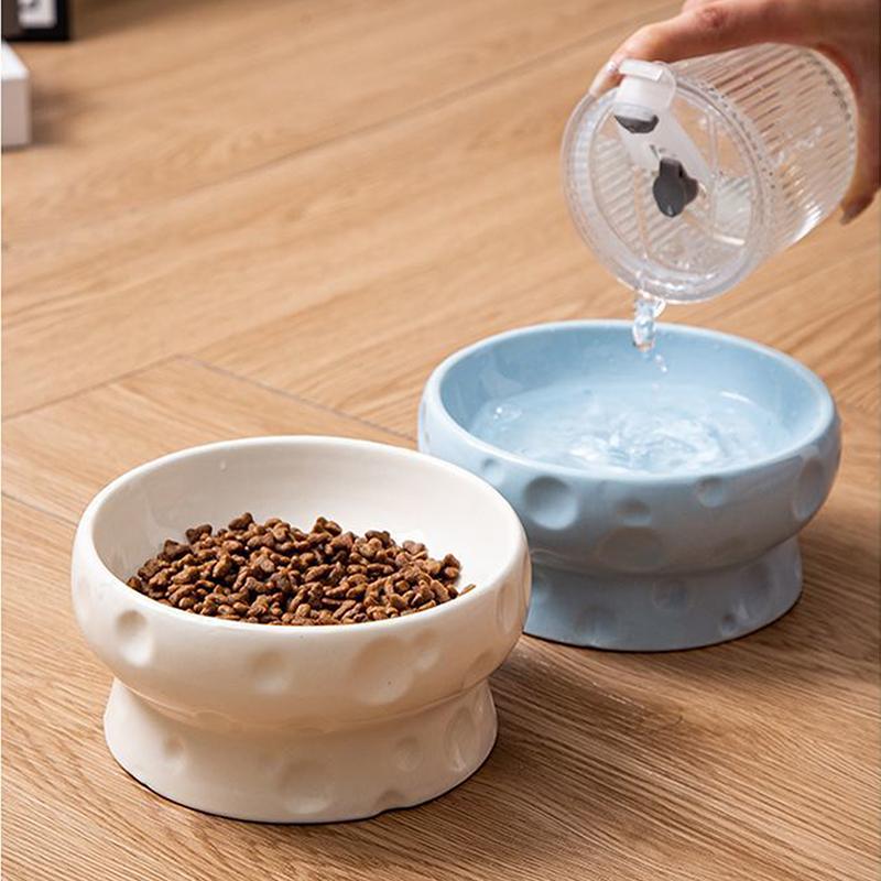 Ceramics Cat Bowl With Cheese Design Cat Food Bowl Water Plate Snack Dish Large Caliber Anti-Tip With Stand For Neck Protection