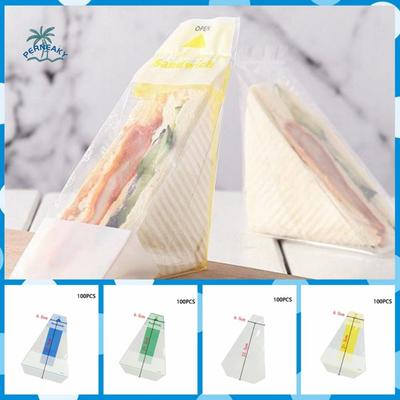 100pcs Plastic Disposable Sandwich Packaging Bag Transparent Easy To Tear Bread Bags Thicken Triangle Sandwich Wrappers