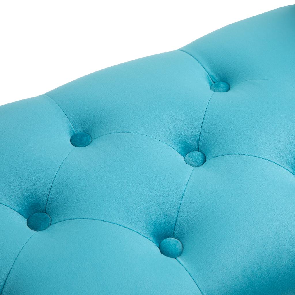 Panca Fondo Letto Stile Vintage, Struttura in Legno e Seduta Imbottita Stile Chesterfield, Azzurro Chiaro 117 x 40 x 58cm