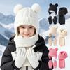 Kids Winter Warm Knitted Set Pom‑pom Hat Scarf Gloves 3‑Pcs Set Or Single Beanie Hat Windproof Ear Protection For Boys Girls Cold Weather Outdoor