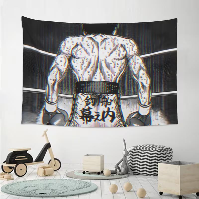Arazzo Anime Pugilato Makunouchi Ippo Scena Posteriore Arte da Parete Bianco e Nero