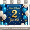 2D Jungen 2. Geburtstag Kulisse, Blaues „Happy Birthday 2 Jahre“ Fotografie Hintergrund mit Luftballons