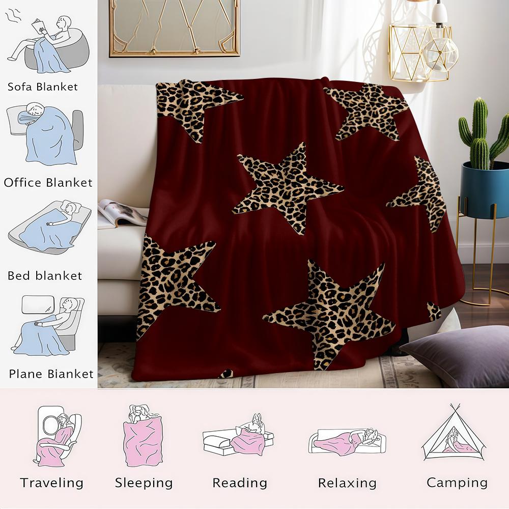 Leopard Star Burgundy Flannel Blanket Warm Soft Halloween Christmas Couch Warm Cozy Decorative Decor Gift for All Season