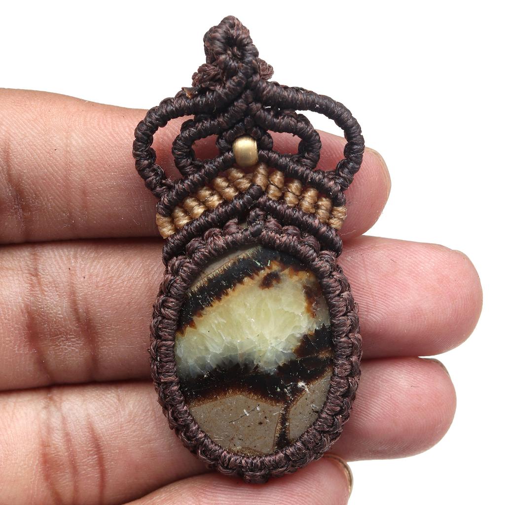 Septarian Jasper Macrame Thread Gemstone Handmade Jewelry 20-36''Ad Necklace