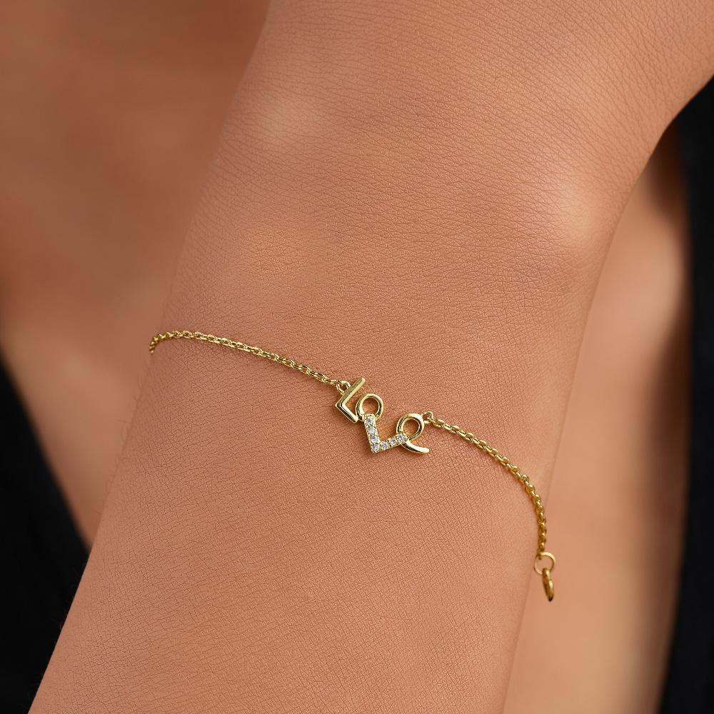 14K Gold Plated Chrome Love Bracelets 20cm Copper White Zircon Love Bracelet for Couple