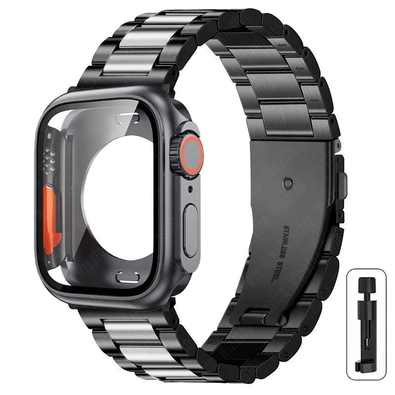 Klasszikus Váltás Ultra 2 Tok+Szíjhoz Apple Watch 44mm 45mm Fém Rozsdamentes Acél Szíj iWatch Series Series 9 Ultra2 8 7 6 SE 5 4