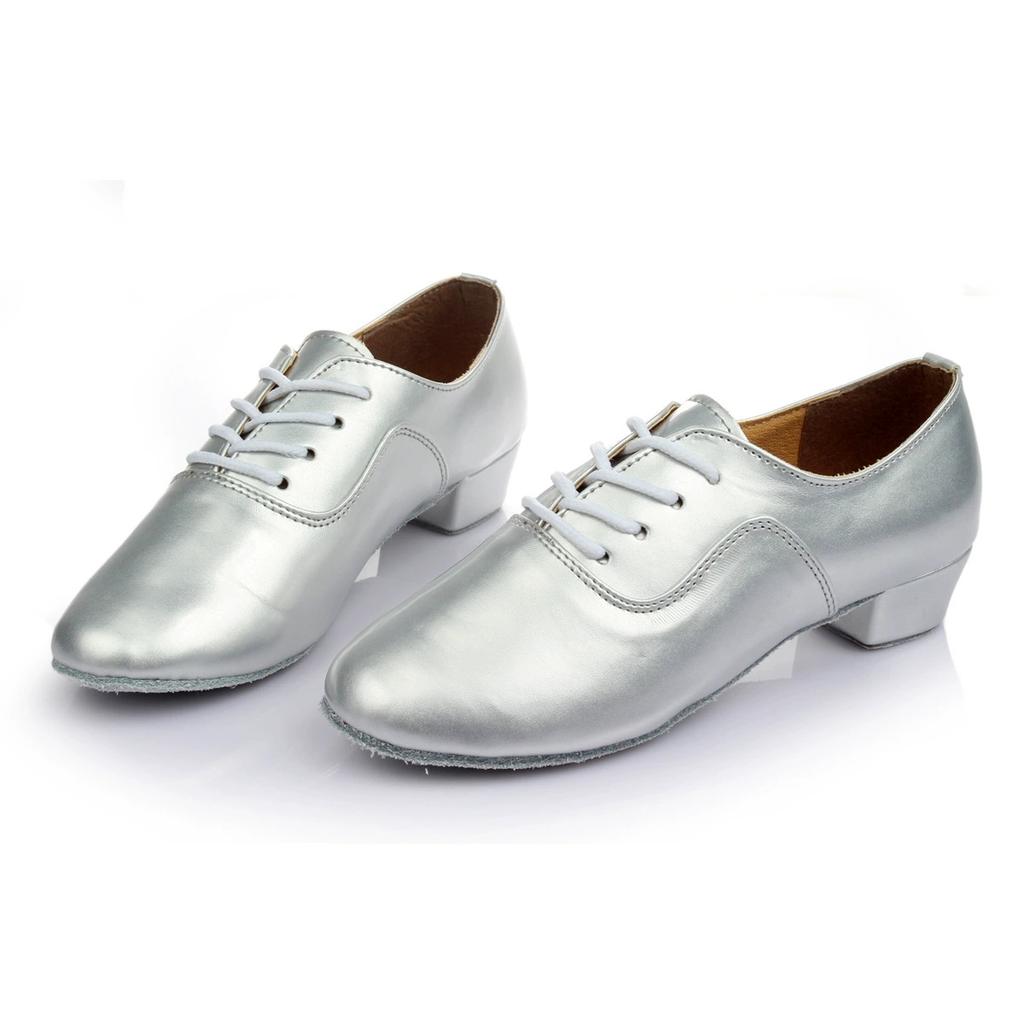 Men Modern Dance Shoes Waltz Dance Shoes Low Heel Square Dance Bright Leather Soft Bottom Fur Sole Boy Sneakers