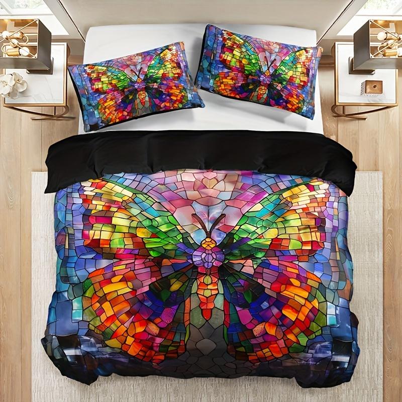 

Vibrant Butterfly Floral Print Bedding Set - Soft Breathable Polyester Duvet Cover And Pillowcases For All Seasons And Easy Care 90X200cm 2PCS
