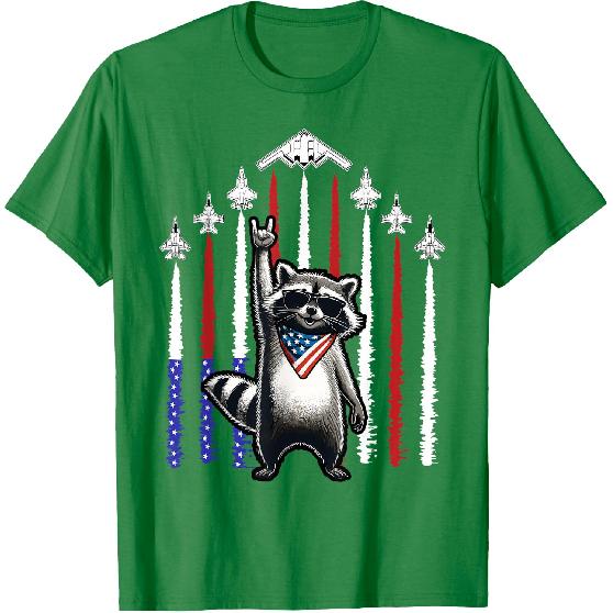 4th of July USA Flag Fighter Jets Raccoon Funny Patriotic T-Shirt