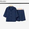 ZANZEA Women Short Sleeve Blouse and Shorts Summer Two Piece Suit Sets