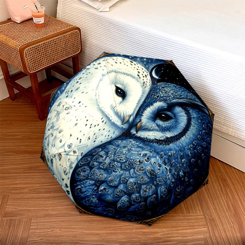 

1 PC Automatic Folding Umbrella - Yin Yang Owls Pattern, Portable & Foldable Design with 8 Ribs, Christmas Birthday Gifts