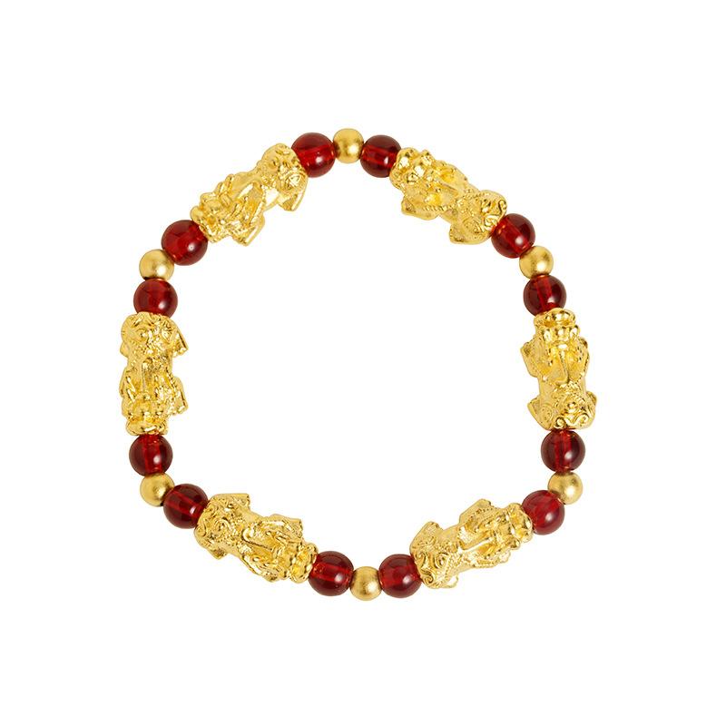 Chinese Style Ancient Gold Sand Pixiu Bracelet Auspicious Retro Domineering Ruyi Jewelry Bracelet Accessories