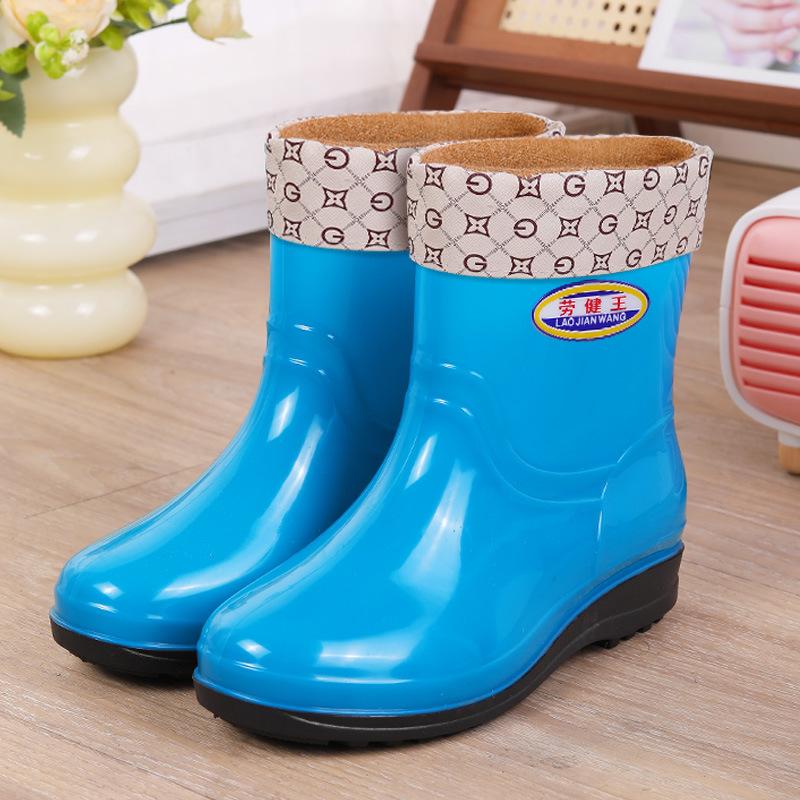 New women's rain shoes fashionable shallow mouth anti-skid medium tube rain shoes warm kitchen shoes boots rubber shoes