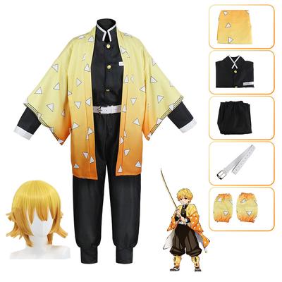 Anime Demon Slayers Agatsuma Zenitsu Cosplay Kimetsu No Yaiba peruka Kimono garnitur kostium dla dorosłych dzieci impreza z okazji Halloween zestaw ubrań