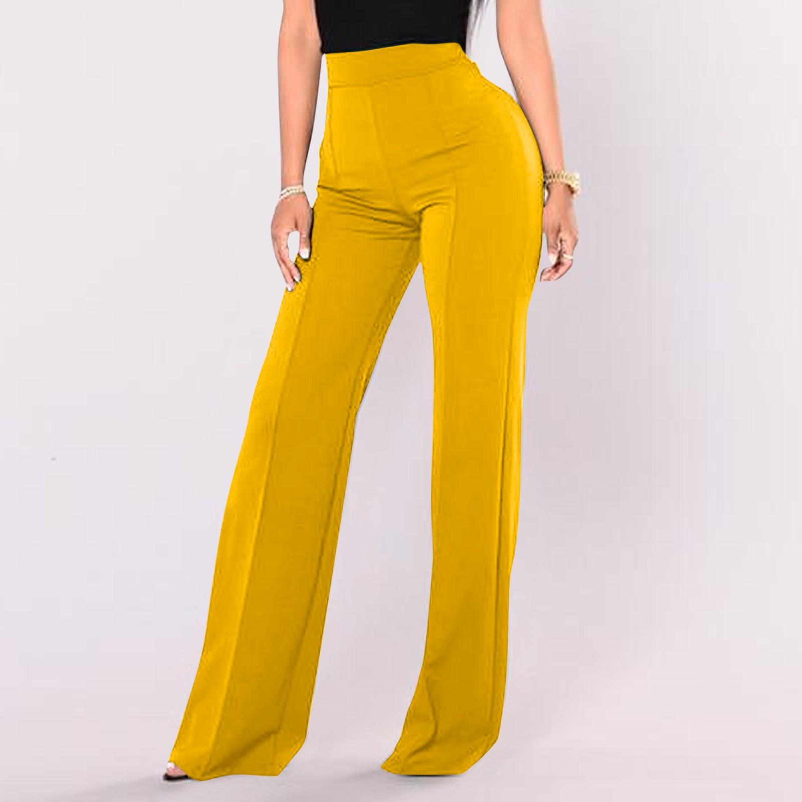 

Women s Dress Pants Bootcut Baggy Straight Elegant Street Business Micro-elastic Full Length Breathability Colored L жовтий