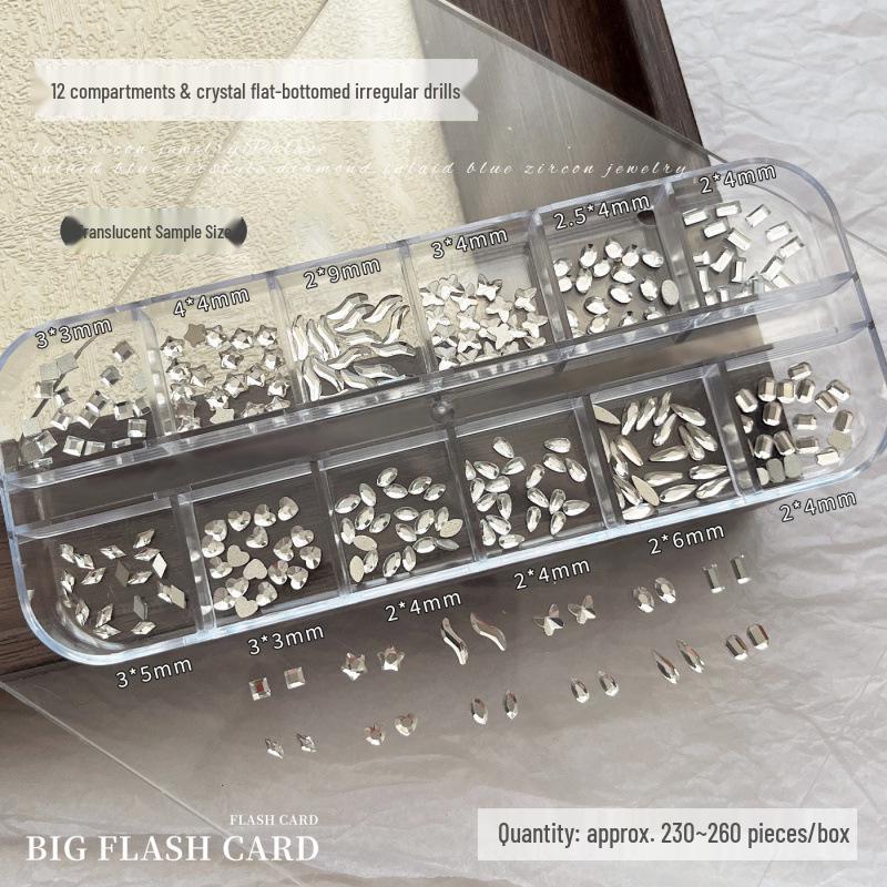 

Flat-Bottom Irregular Diamond Nail Art Accessories: 12-Grids Crystal Champagne Pink DIY Nail Drills