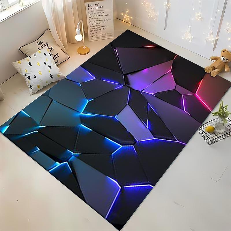 Modern Geometric Carpet with LED Light Pattern, Black 3D Style Design Suitable for use as an anti-slip for living room bedroom sofas